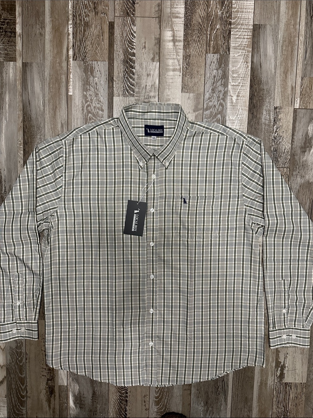 Local Boy Stamps Dress Shirt Plaid Button-Down- Green/White NWT